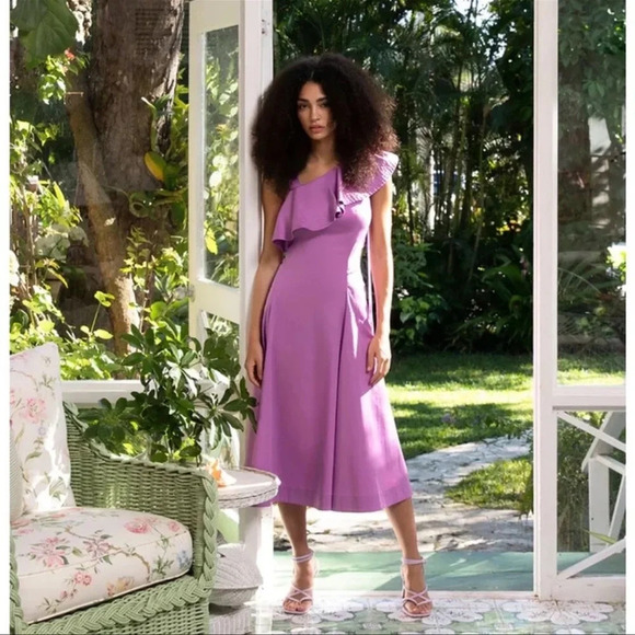 NWT Veronica Beard Beilla One-Shoulder Midi Dress Vivid Orchid - Picture 4 of 15